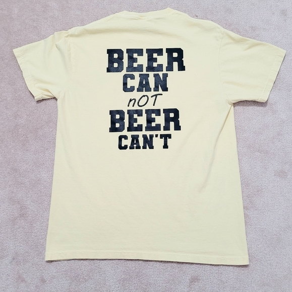 **BEER CAN NOT BEER CAN'T** t-shirt 100% Cotton Yellow Unisex Size Medium Cute - Picture 1 of 10